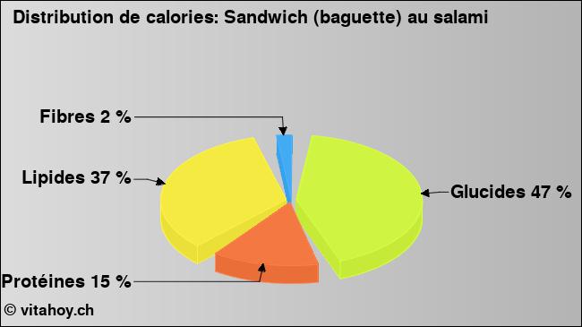 Calories: Sandwich (baguette) au salami (diagramme, valeurs nutritives)